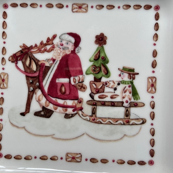 VILLEROY & BOCH Square Christmas Serving Dish Bowl Santa Reindeer 8.5" sq Red - Picture 2 of 4